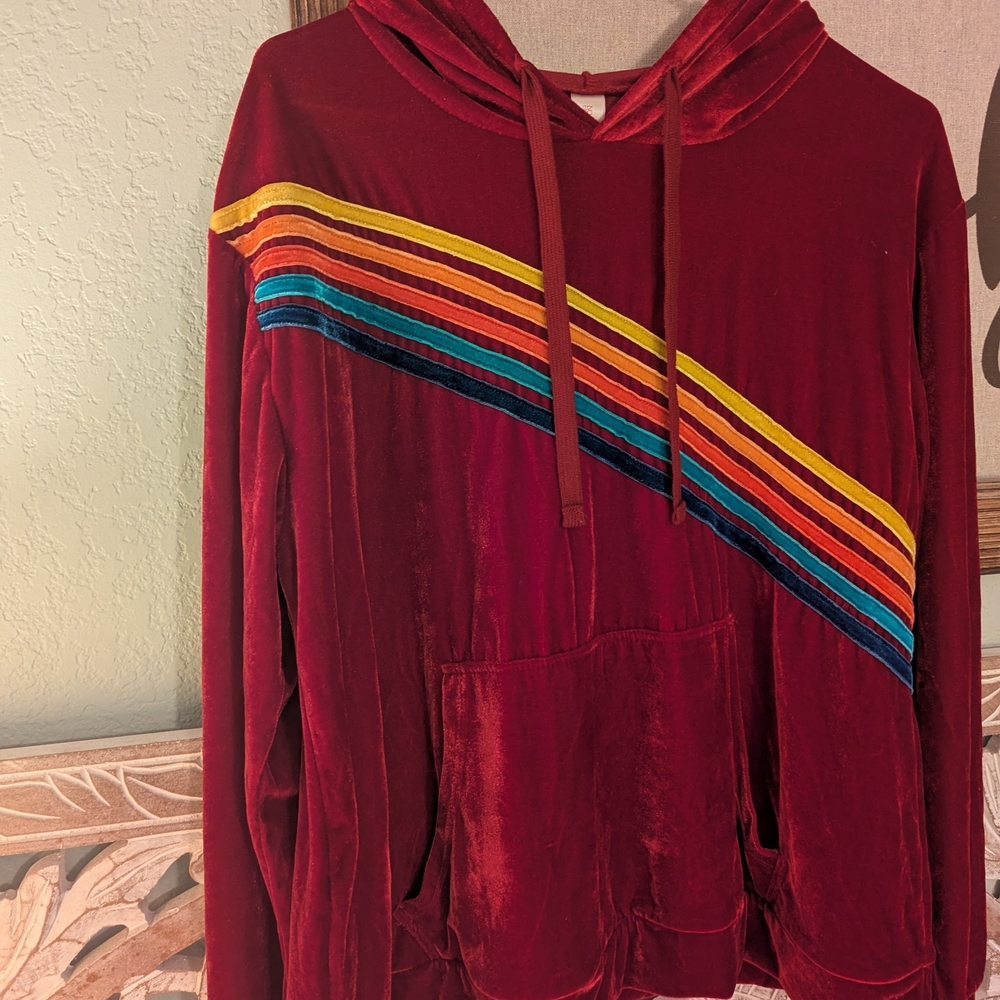 No Boundaries Burgundy Hoodie with Colorful Stripes
